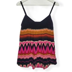 LINE & DOT Babydoll Top Silk Camisole Multicolor Striped Geometric Women's Small